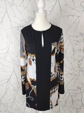 Eva Varro Artsy Patchwork Stretch Knit Keyhole Tunic